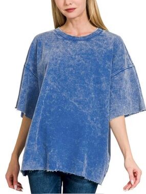 ZENANA Vintage Washed Classic Blue Oversized T Shirt